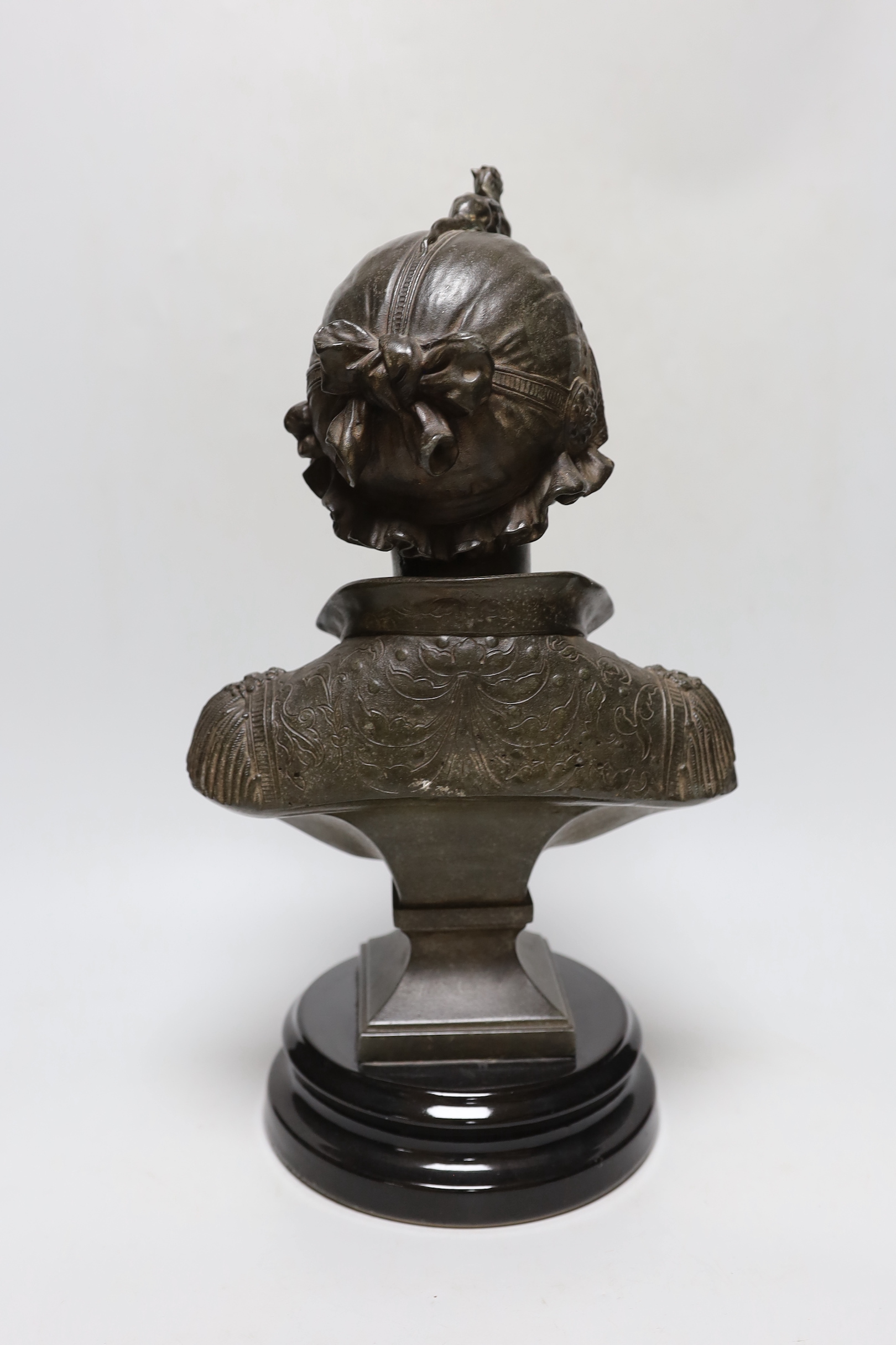 A patinated spelter bust of Shakespeare’s Bianca, 41cm tall